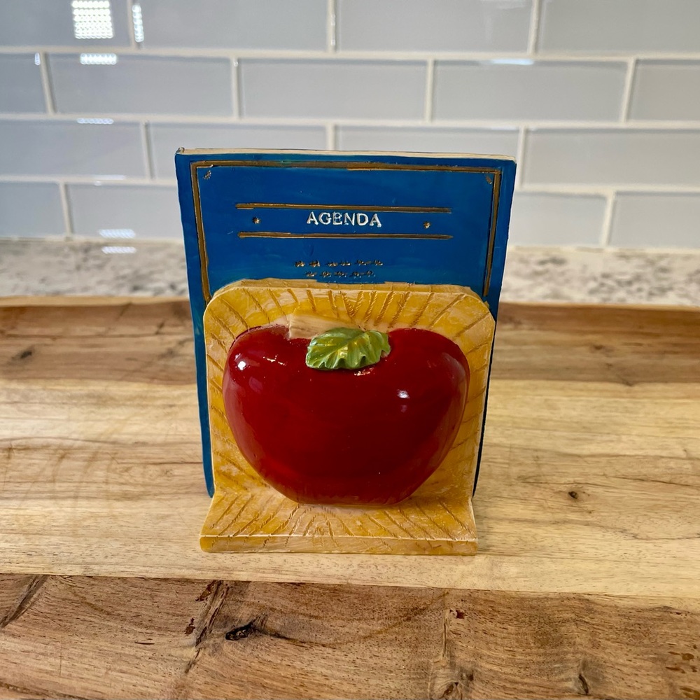 Vintage Teacher Apple Themed Resin Bookend/Pencil Holder